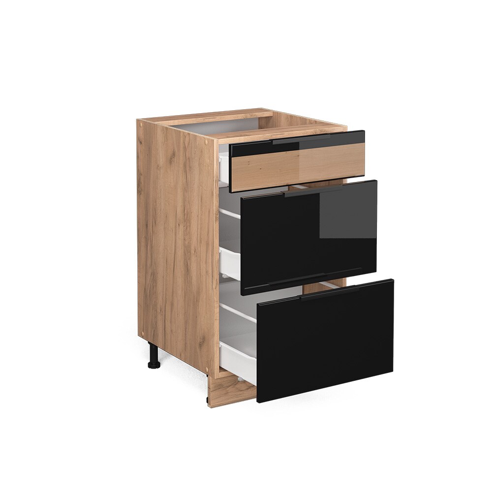 Vicco Schubunterschrank Küchenschrank Küchenmöbel Fame-Line Eiche Schwarz 50 cm modern Hochglanz
