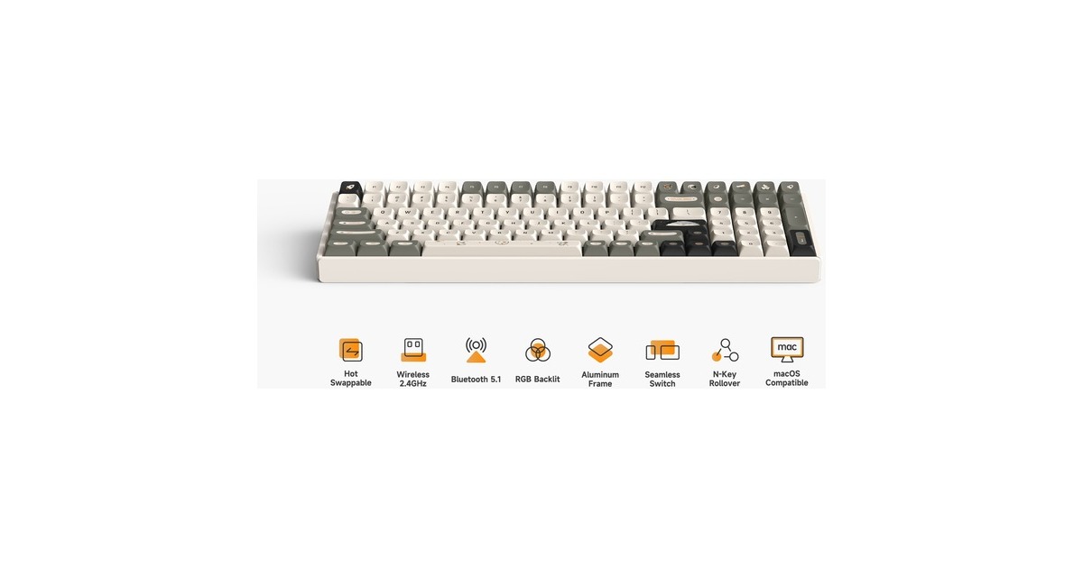 IqunixF97 Hitchhiker Wireless Mechanical Keyboard, gaming toetsenbord  (Grijs/wit, US lay-out, Cherry MX Brown, RGB leds, 96%, Hot-swappable, PBT, 2.4GHz | Bluetooth 5.1 | USB-C)