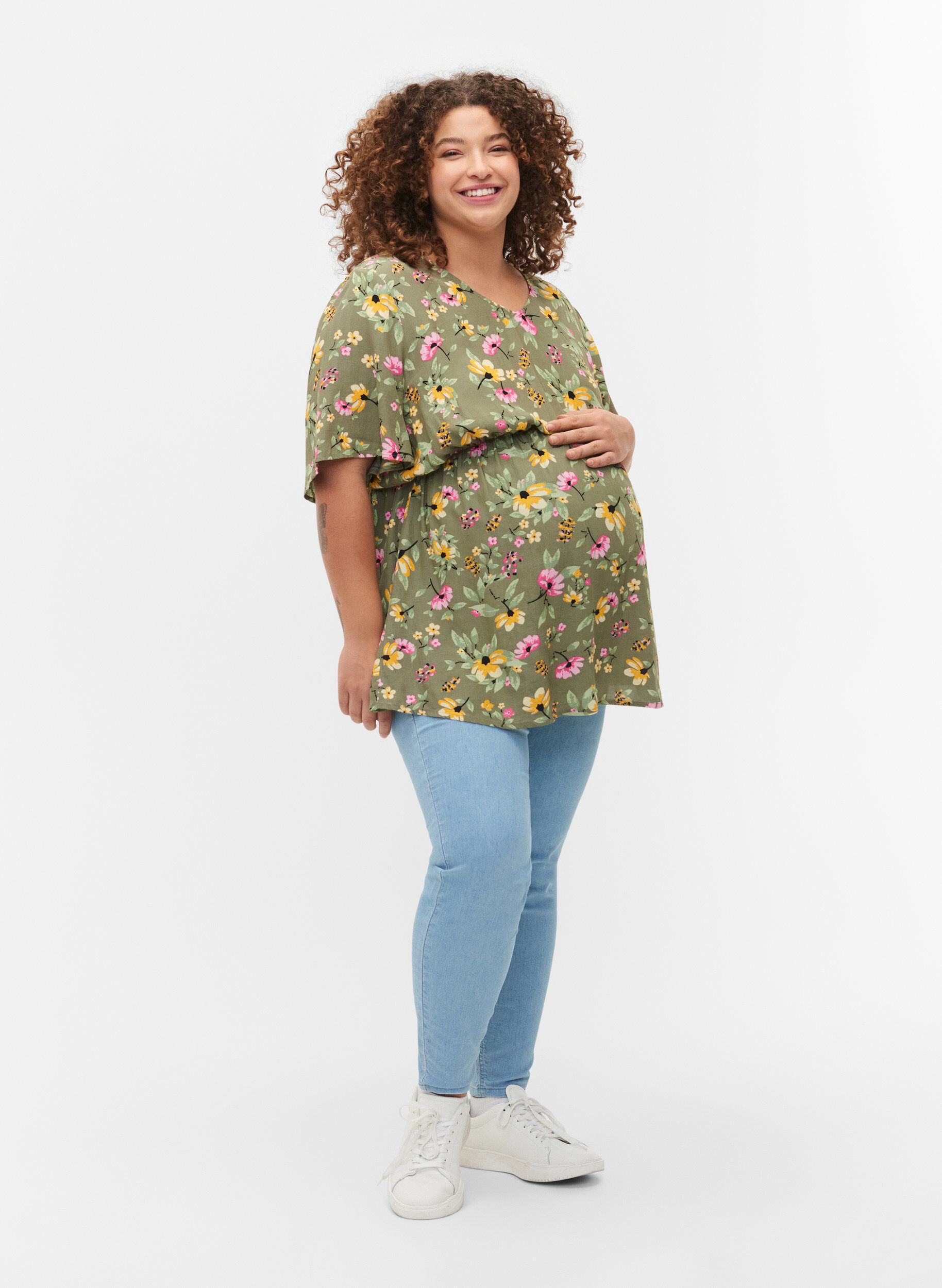 Blomstret graviditets bluse i viskose