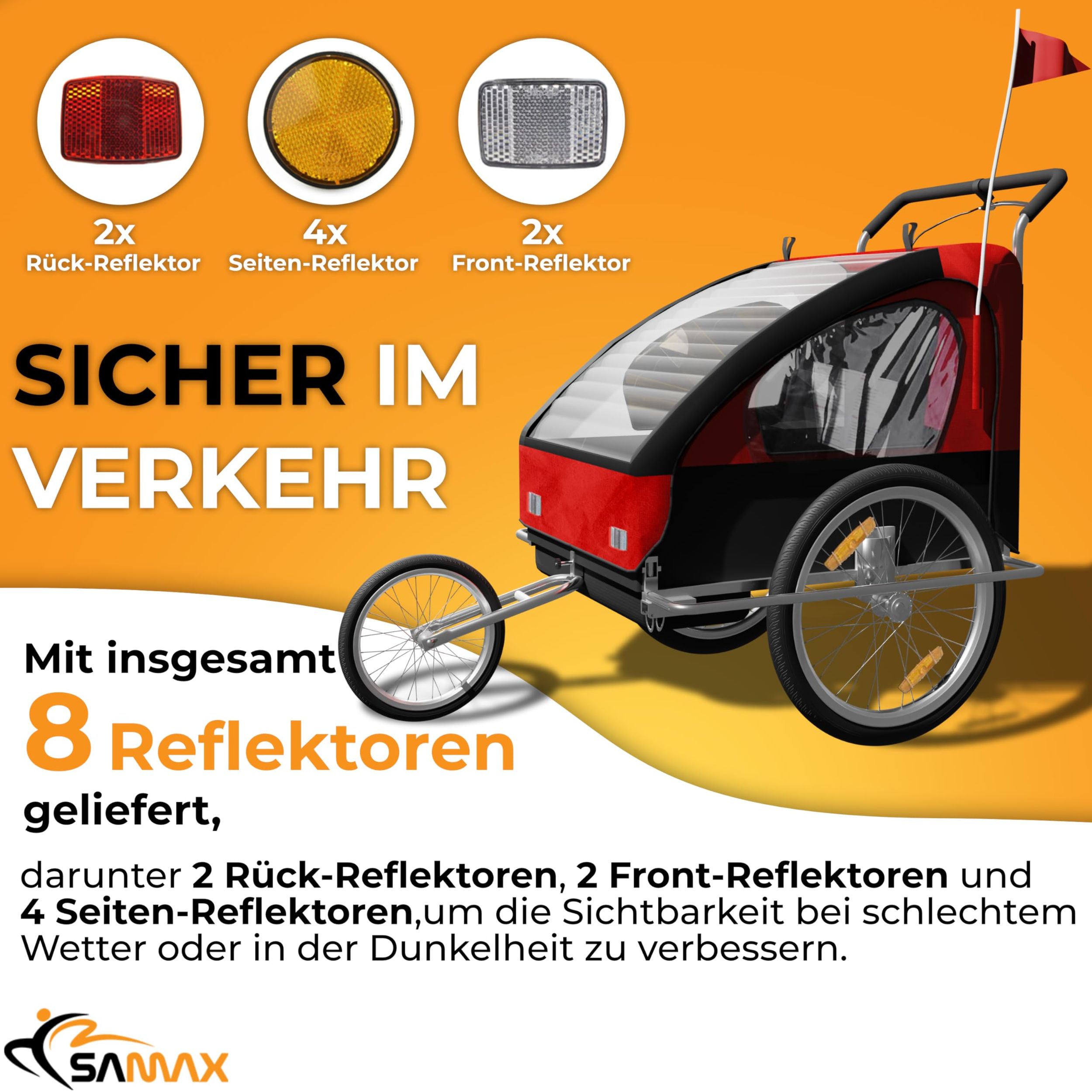 SAMAX Fahrradanhänger 2in1 Jogger - in Rot/Schwarz - Silver Frame