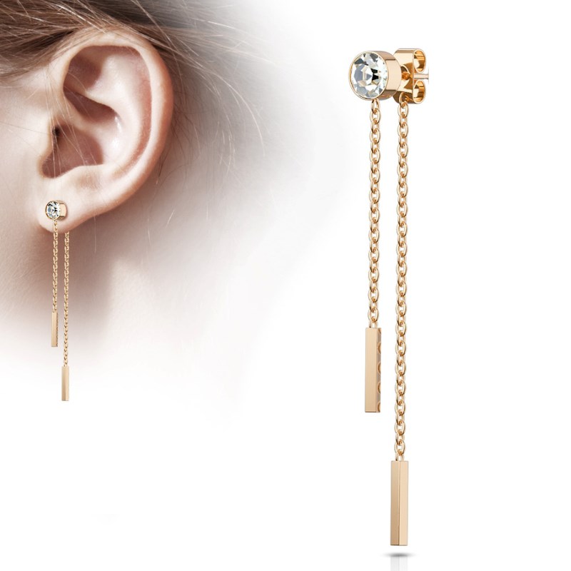 Boucle d'oreille avec chaîne acier doré