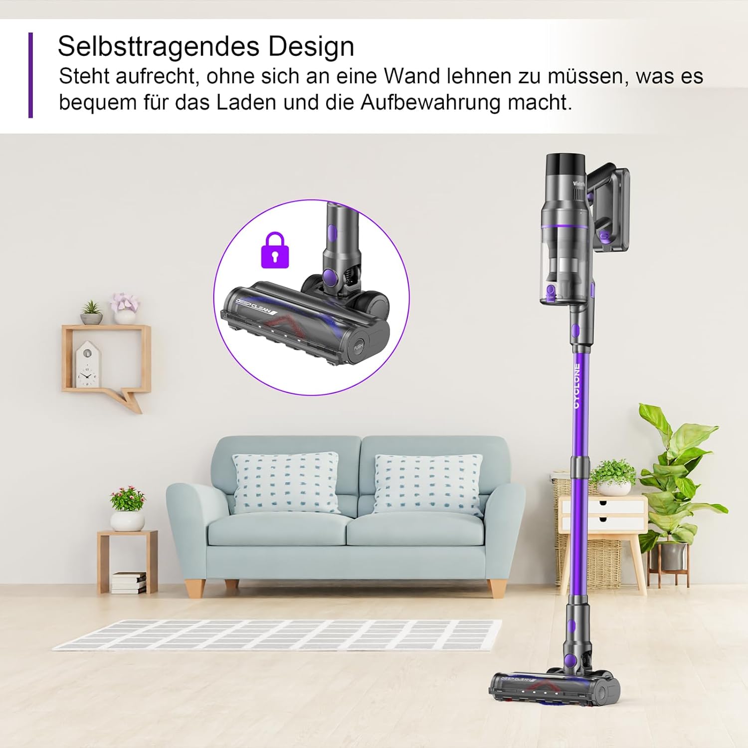Vistefly V15s Max Akku Staubsauger Kabellos 55000Pa 75 Minuten, 580W Kabelloser AkkuStaubsauger mit Touchscreen 8 in 1 Staub Automatisch Erkennen für Tierhaare Hartböden Teppich