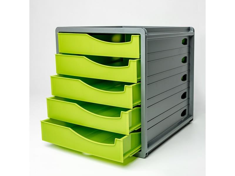 Rotho Schubladenbox Spacebox 5 Grün Aufbewahrungssystem mit 5 Schubladen