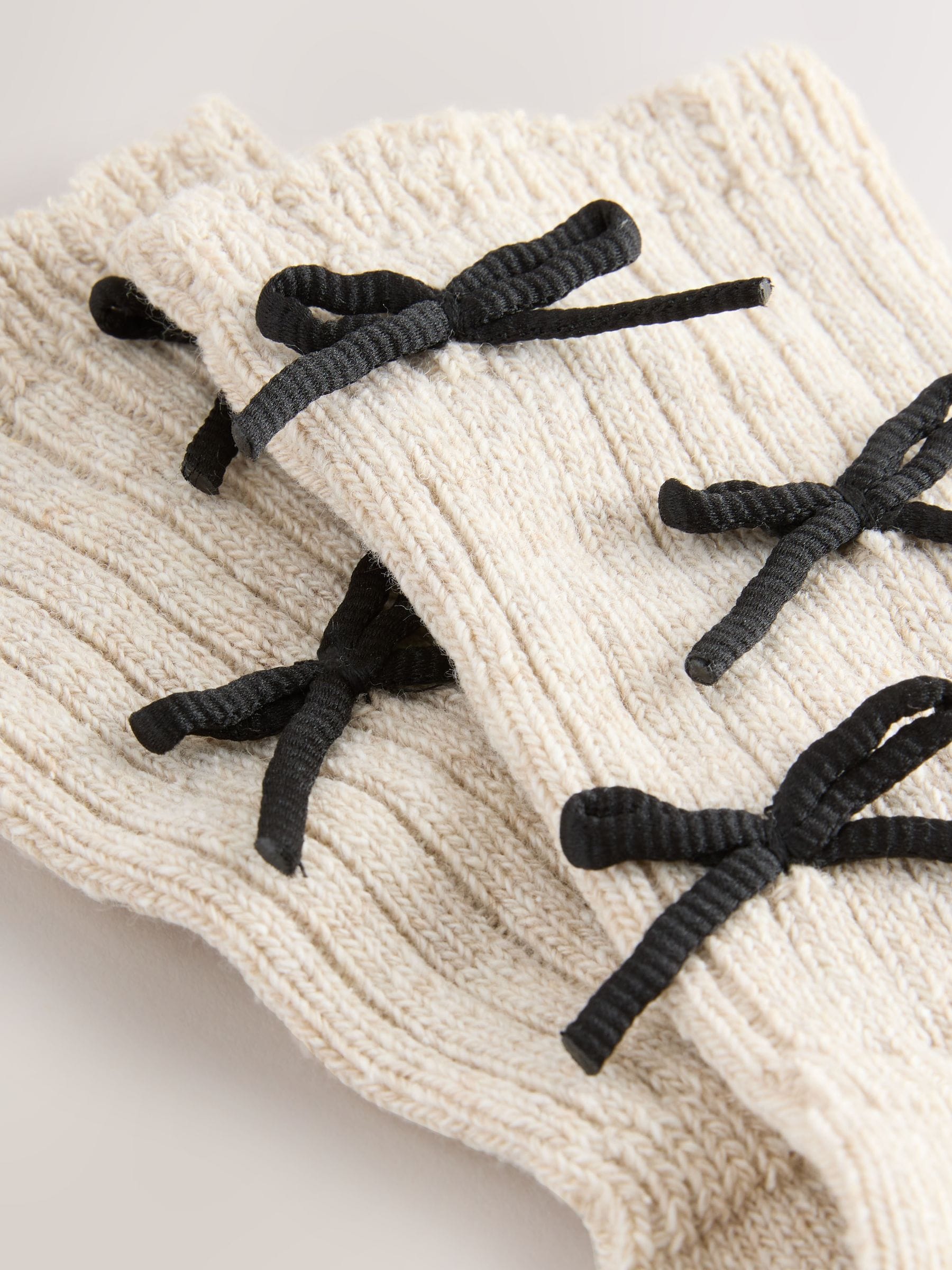 Neutral/Black 3D Bows - Warm Handle Ankle Sock 1 Pack