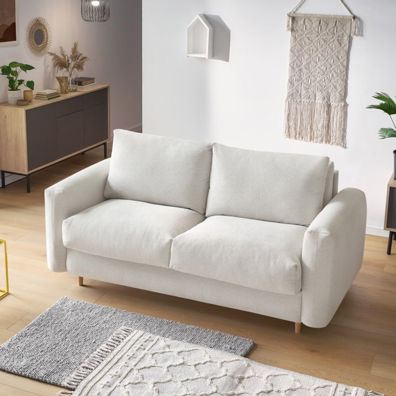 Bobochic Canapé convertible cocoone express beige - 220x105x98 cm