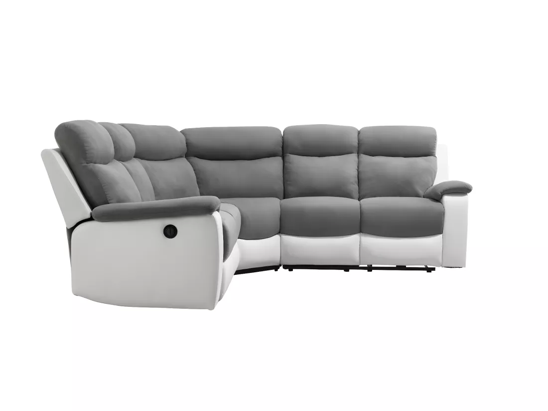 Canapé de relaxation électrique panoramique Oscar 6 places en microfibre et simili - Gris / Blanc - L238 x P238 x H99cm - Loungitude