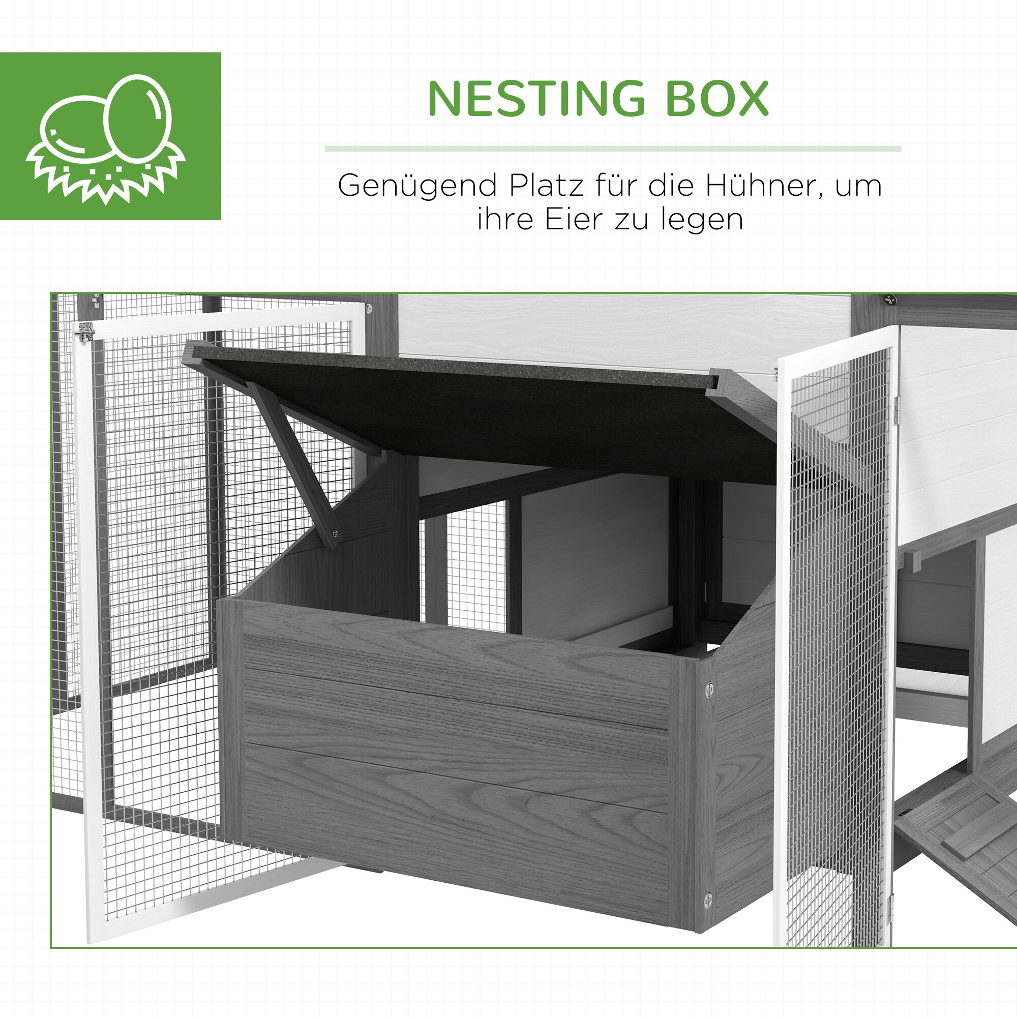 PawHut Hühnerstall mit Nistkasten und beidseitigem Außengehege grau 247L x 125B x 113,5H cm