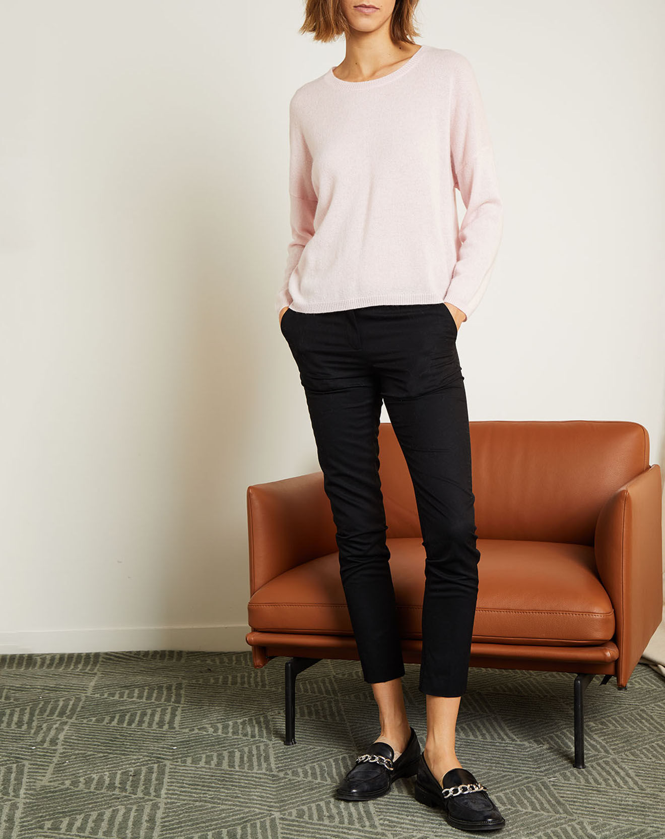 Miss Cashmere Pull en Laine & Cachemire Clémence Col rond rose poudré