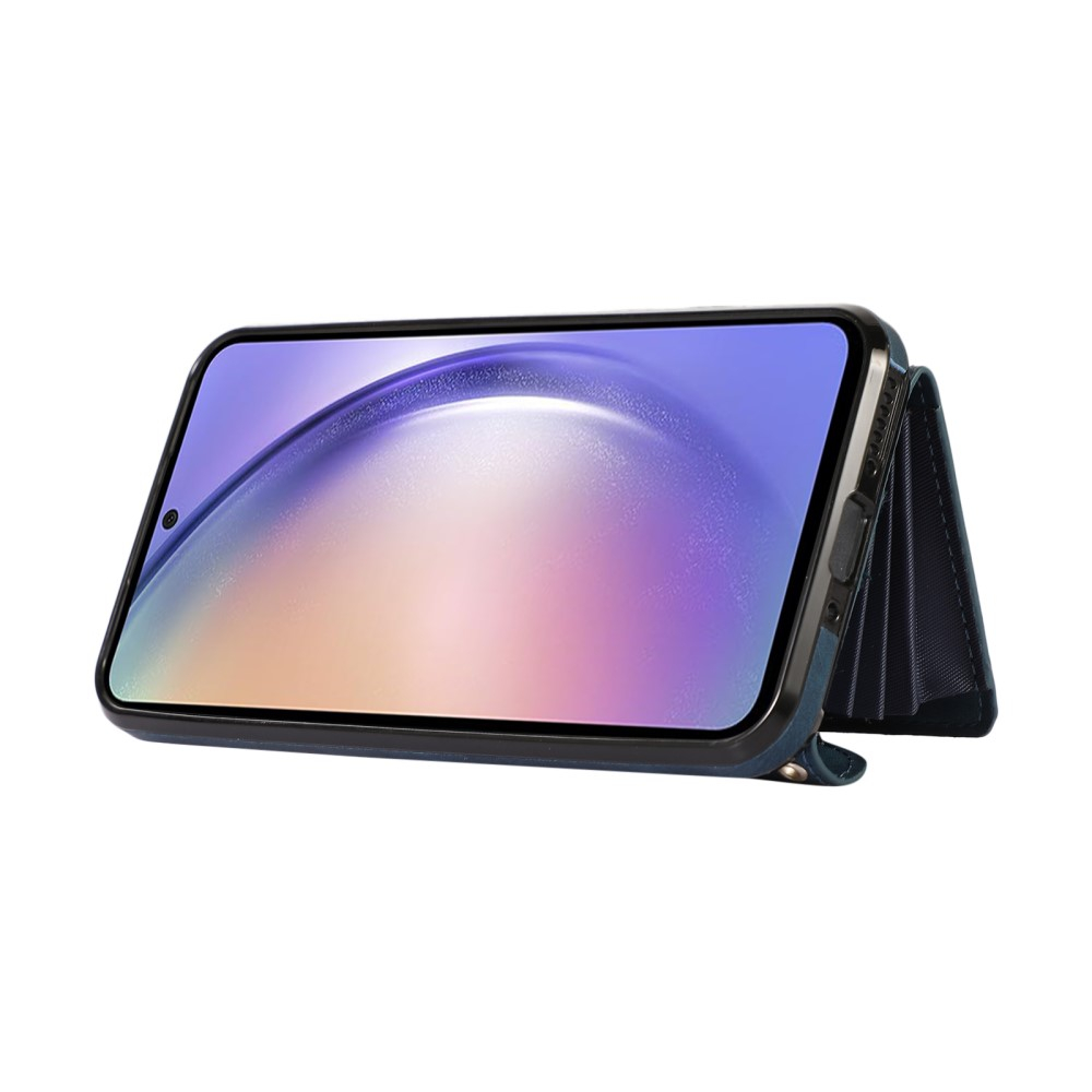 Samsung Galaxy A54 5G Necklace Leder Schutz Hülle mit Kartenfächer   Handykette (RFID Schutz) - Blau