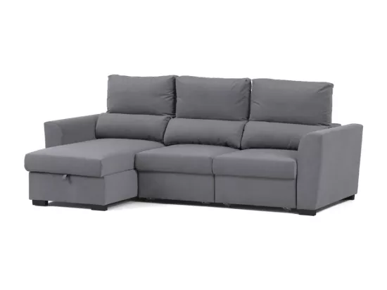 Canapé méridienne 3 places réversible en polyester gris clair