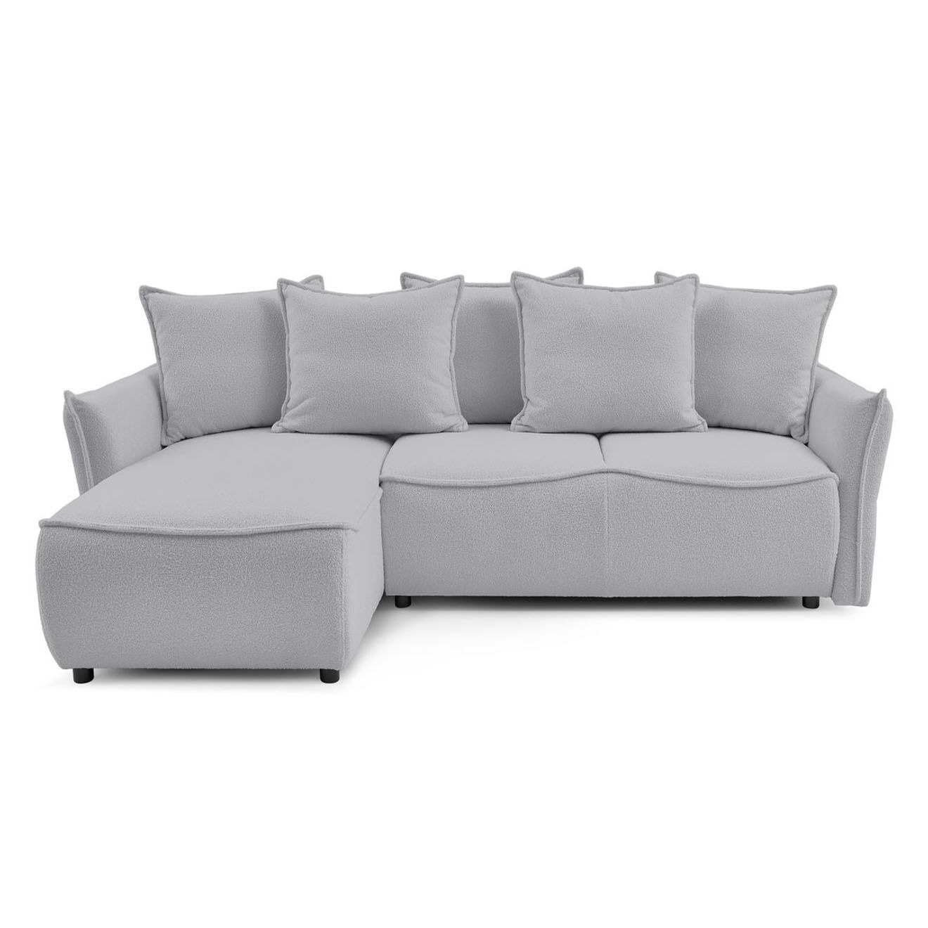 Bobochic Canapé d'angle gauche convertible bouclette Léon gris clair - 242x158x90 cm