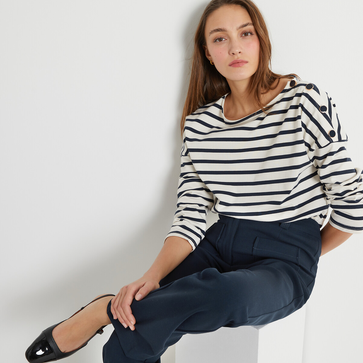 COLEÇÕES LA REDOUTE<br>Camisa azul marinho com volume solto, Signature AIMIE