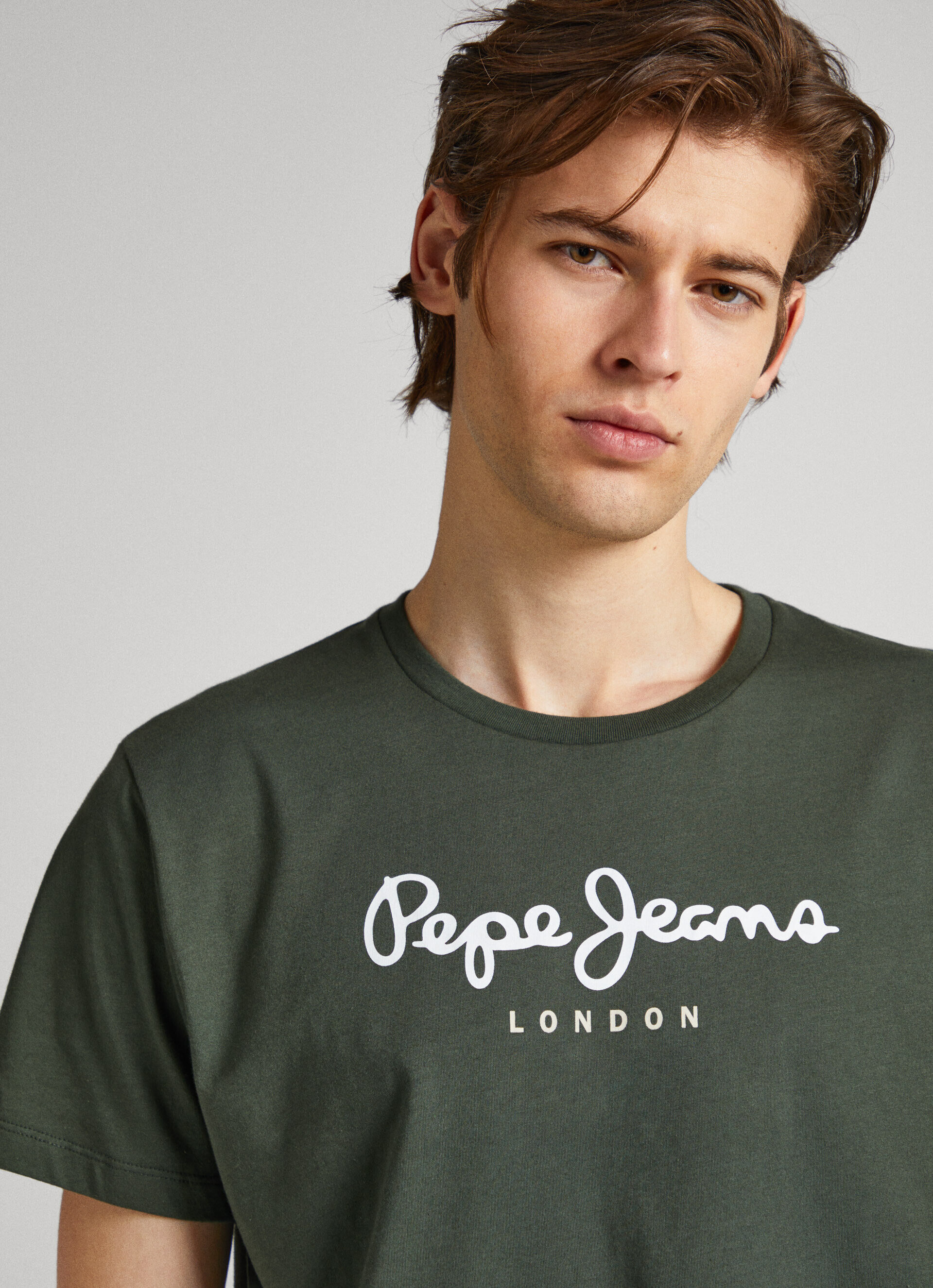 Camiseta de algodão com logotipo estampado - verde-oliva