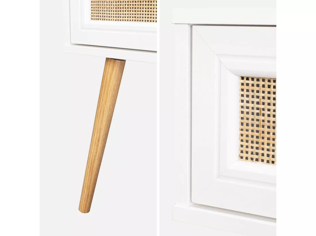 Lot de 2 tables de chevet effet bois blanc et cannage avec 1 tiroir