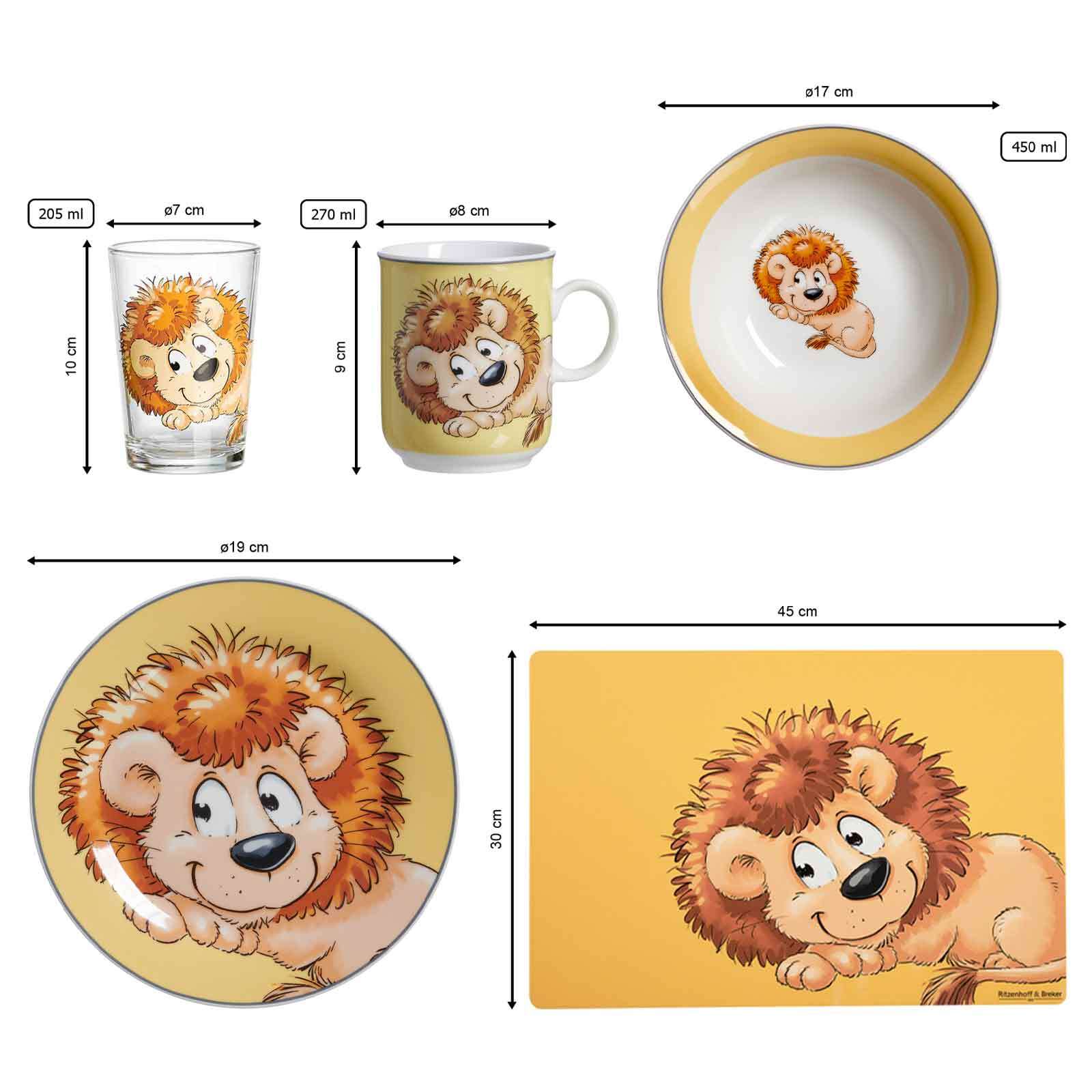 Ritzenhoff & Breker Geschirr-Set mit Kinderbecher Happy Zoo Löwe 7er Set
