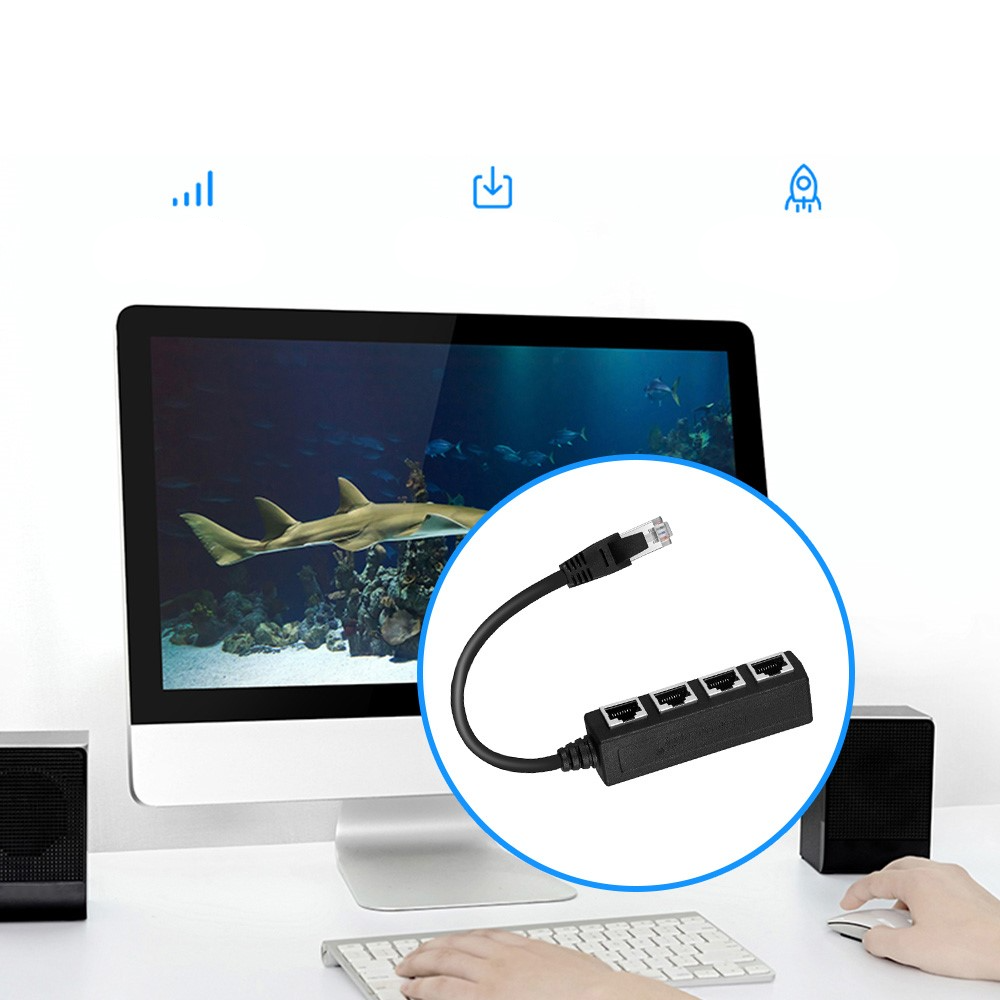 4-fach Ethernet LAN RJ45 Netzwerk Adapter Splitter Cat7 / Cat6 / Cat5 - Schwarz