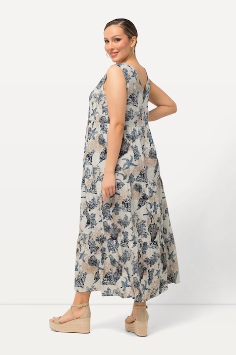 Kleid, Leinenmix, Korallen, V-Ausschnitt, ärmellos