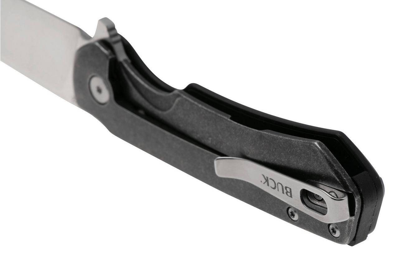 Buck Stinger 0714BKS Satin D2, Black Aluminium Carbon Inlay, zakmes