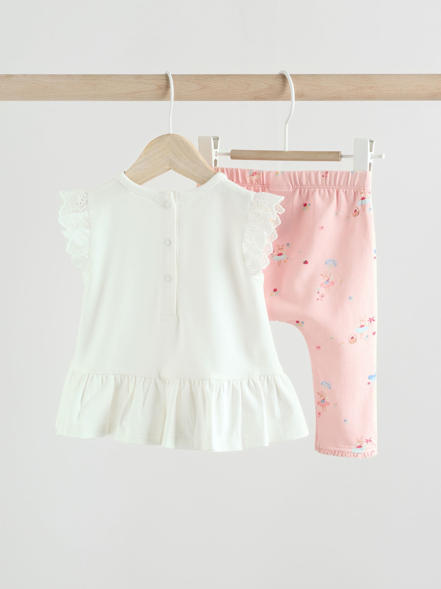 Roze/witte feeënmuis - Baby 2 -delig set van top met korte mouwen en Leggings (0mnd -2jr)