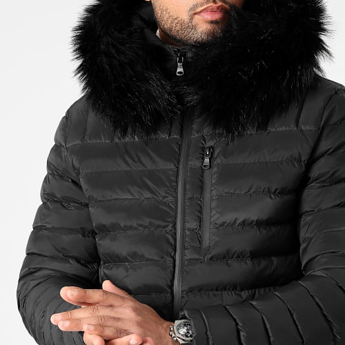 Doudoune Capuche Diamond Avec Fourrure Noire 0064 Noir