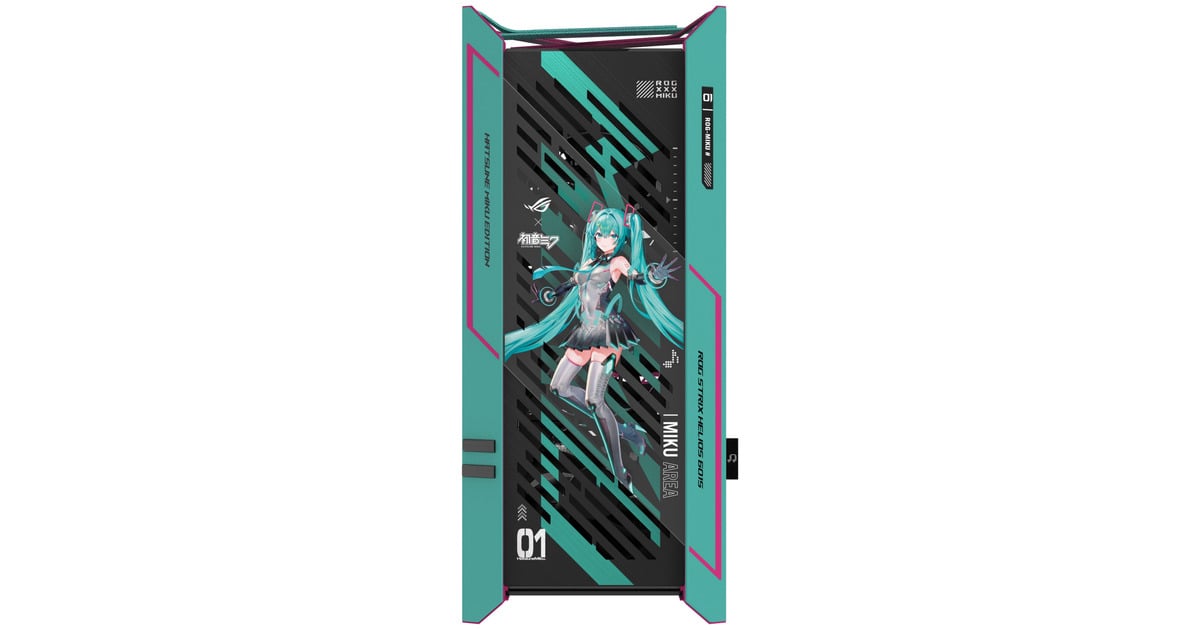 ASUSROG Strix Helios II Hatsune Miku Edition midi tower behuizing  (Turquoise/roze | 4x USB-A | 2x USB-C | RGB | Tempered Glass)