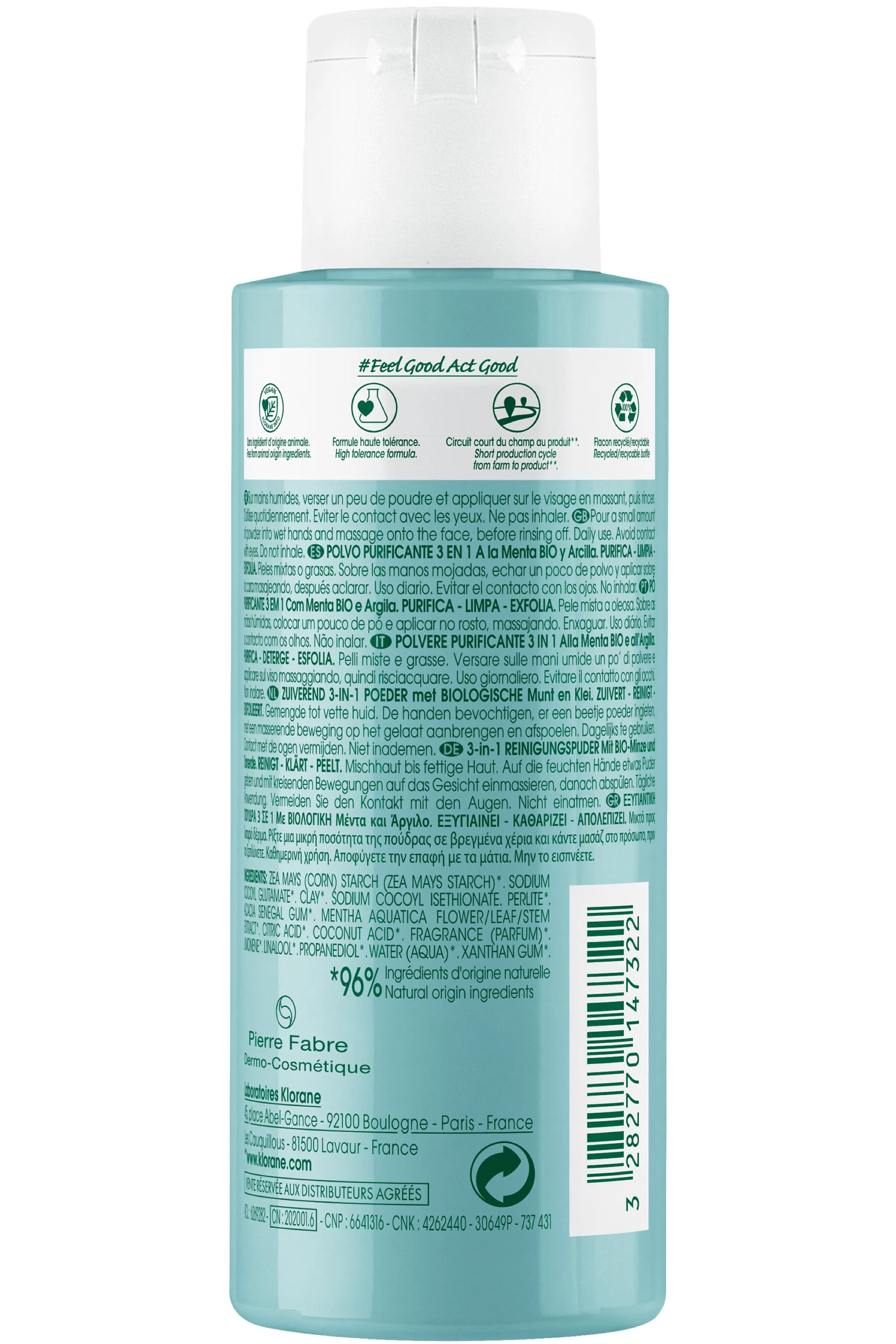 Klorane Poudre Purifiante 3 en 1 à la Menthe aquatique bio-50 g