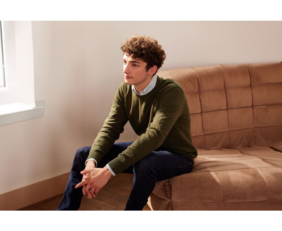 Pull homme laine col rond Vert - CONAN