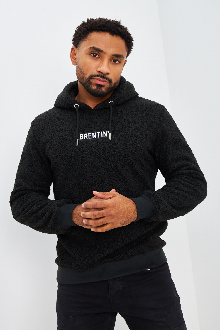 Sweat noir à capuche imitation peau de mouton Brentiny
