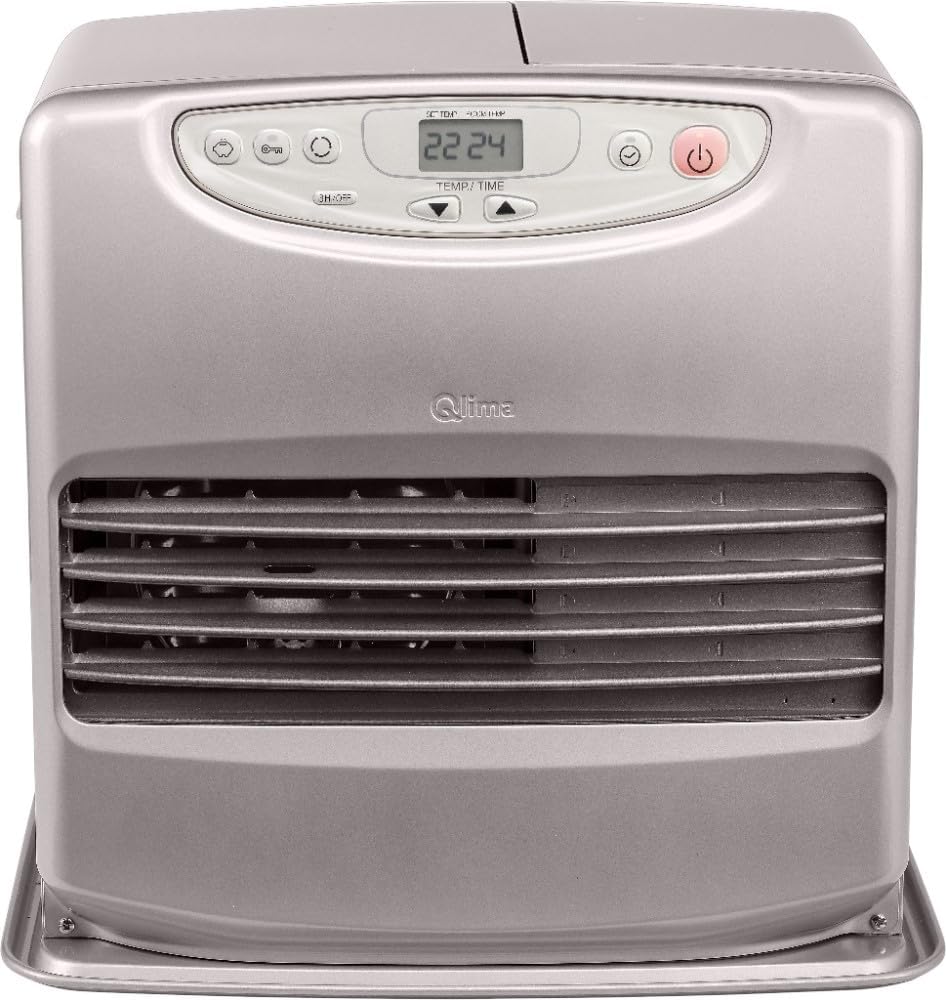 Qlima Paraffin Heizofen - Laser Kachel - mobil (12,1 kg), Thermostat & Timer, Fuzzy Logic & Spaarmodus, Kindersicherung & Kippschutz - für Innenräume & Camping - SRE 8040 TC – Silber