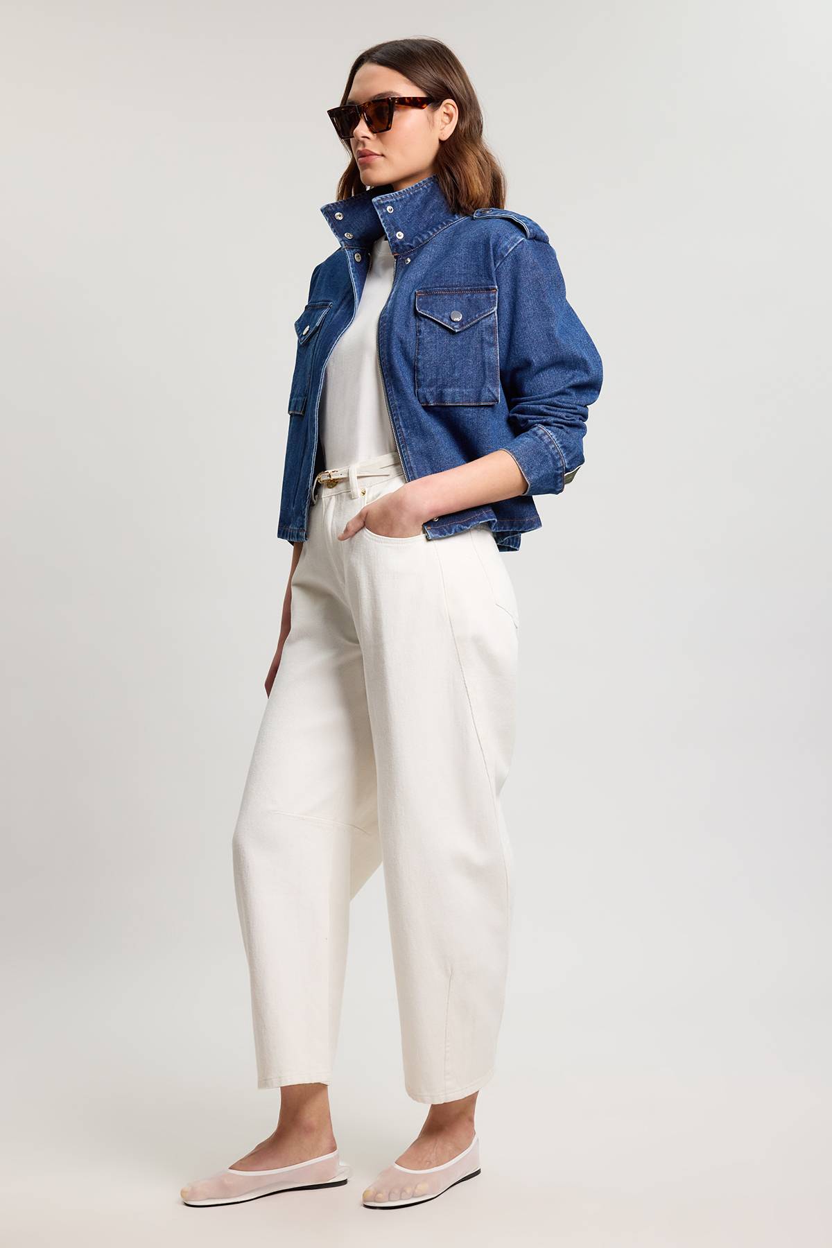 KarenMillen Veste En Denim Courte À Panneaux Latéraux