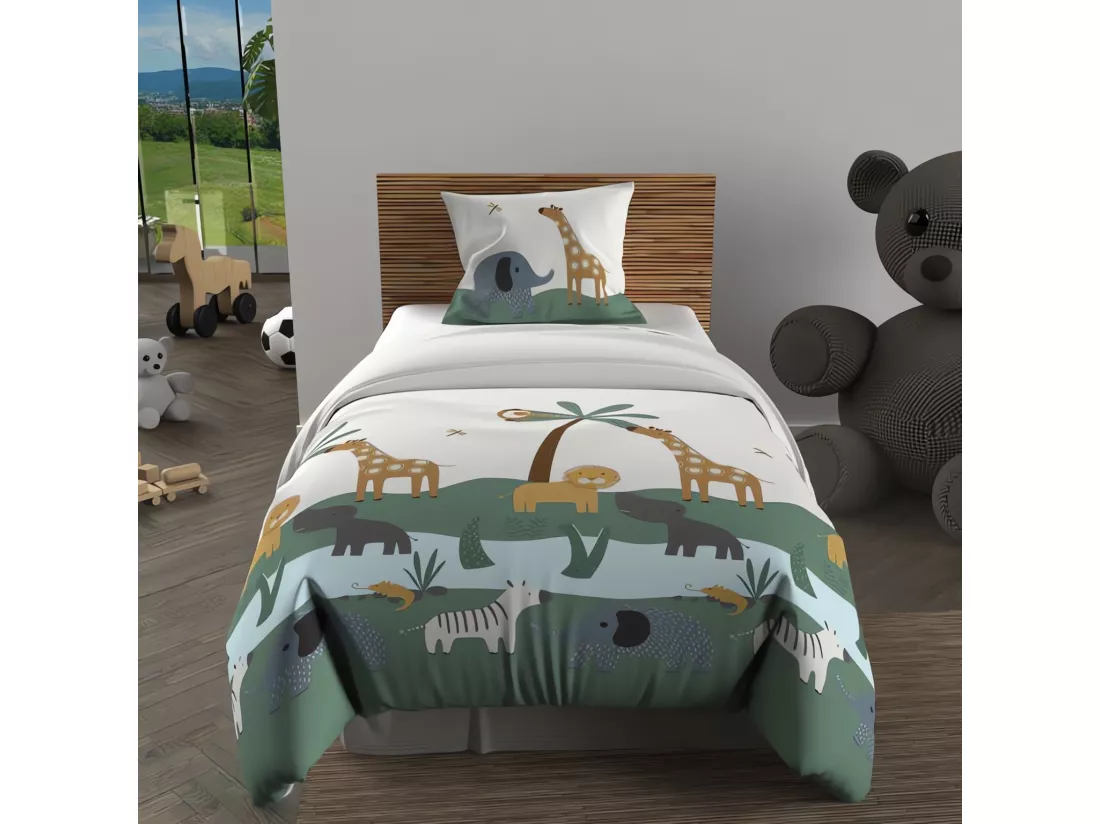 Parure de lit enfant Savane vert 140x200