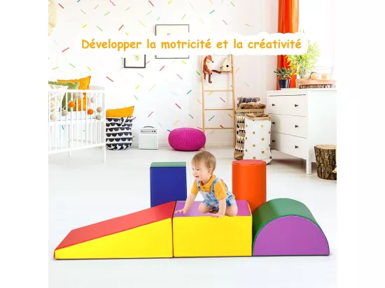 5PCS Parcours Motricité Bébé en Mousse EPE avec Housse en PU, Module Motricité Bébé avec Fermeture Clair, Jouets Éducatifs Colorée pour Ramper Grimper pour Enfants d'Âge Préscolaire