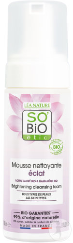 So'Bio Étic Mousse Nettoyante Éclat À La Fleur De Lotus Sacré Bio Toutes Peaux Flacon Pompe 150ml