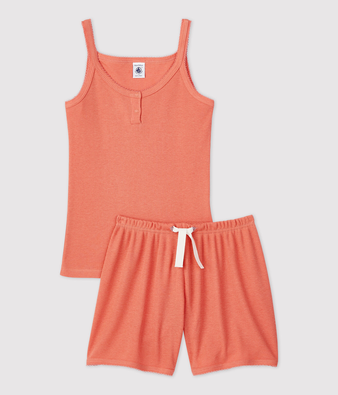 Pyjacourt uni papaye petite fille en coton lyocell