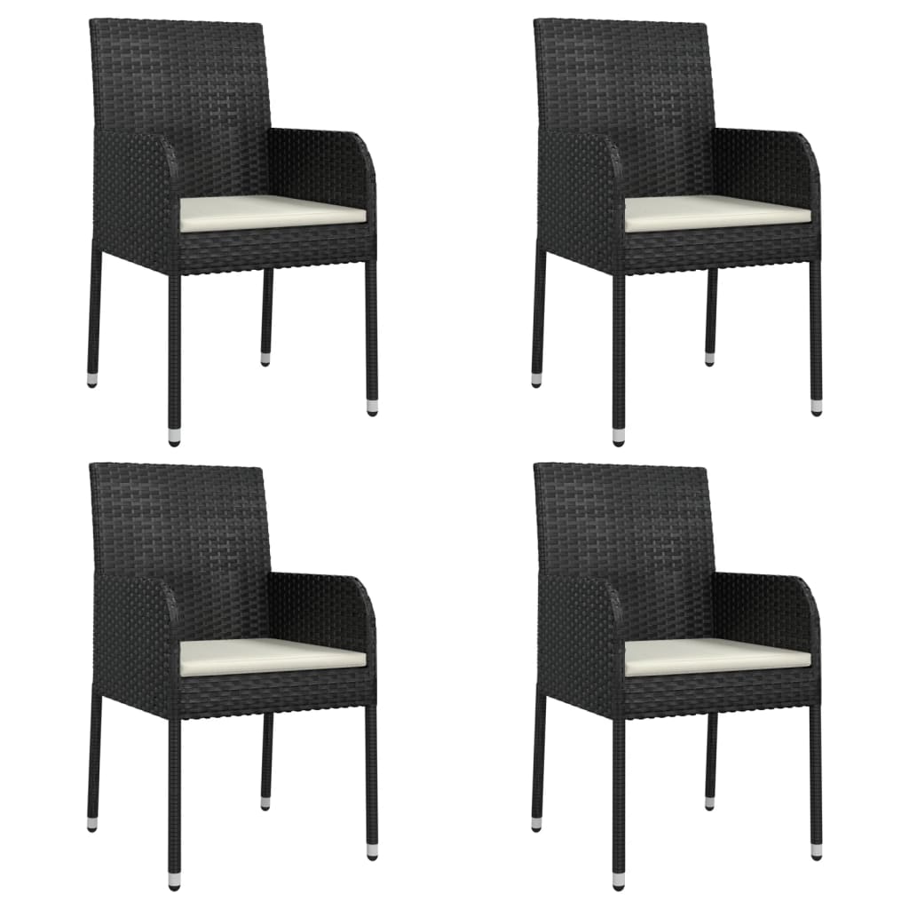 Mobilier à dîner de jardin et coussins 5 pièces noir résine tressée