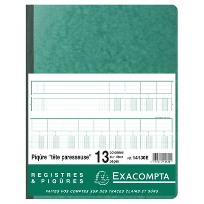 Exacompta - Piqûre tête paresseuse - 13 colonnes sur 2 pages - 32 x 25 cm - 80 pages