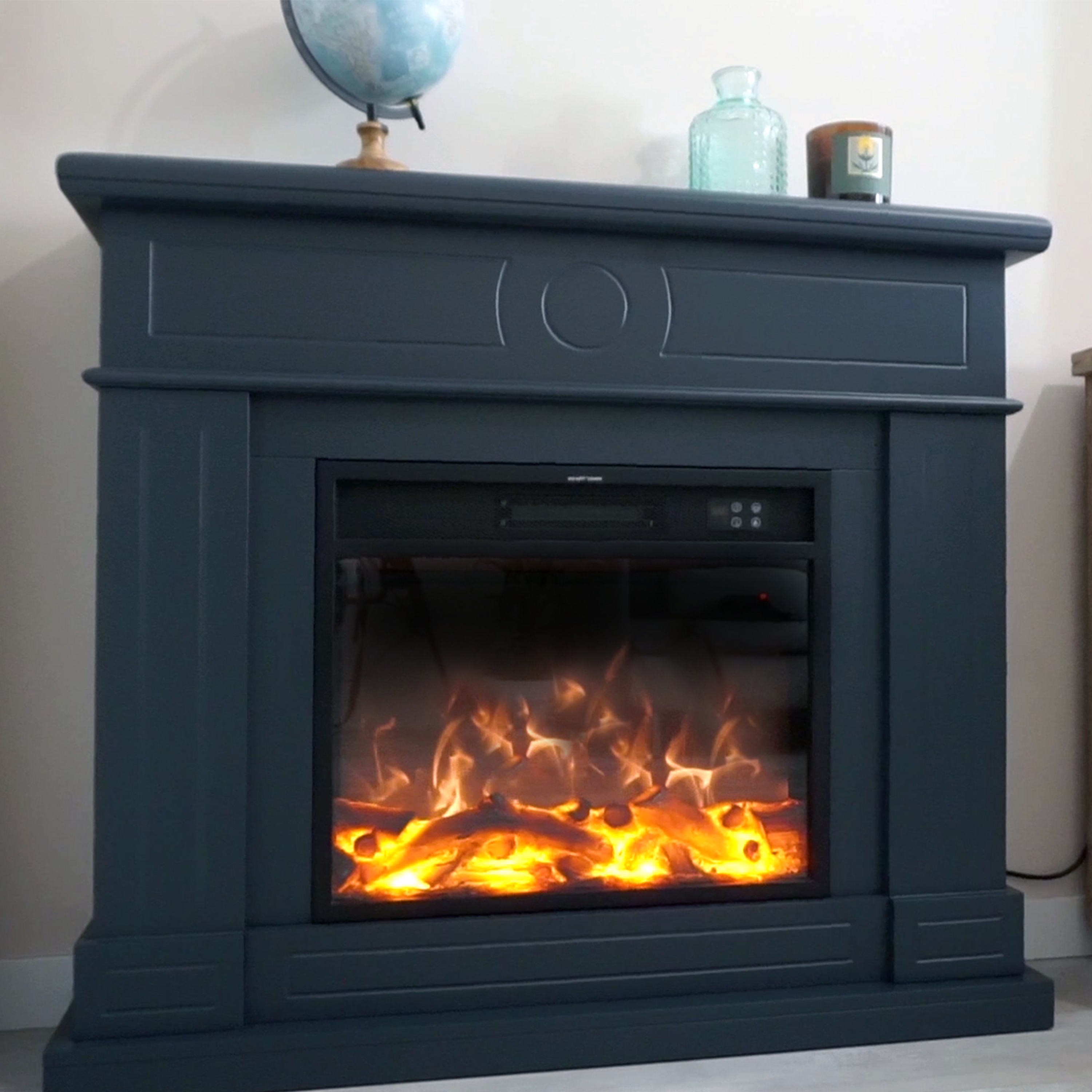 Cheminee murale 1500w caminetto fuego roberta gris