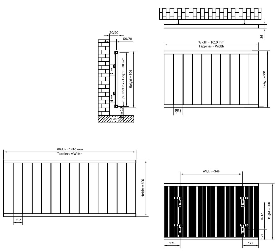 Eastbrook Kingswood paneelradiator 140x60cm 1490W antraciet mat