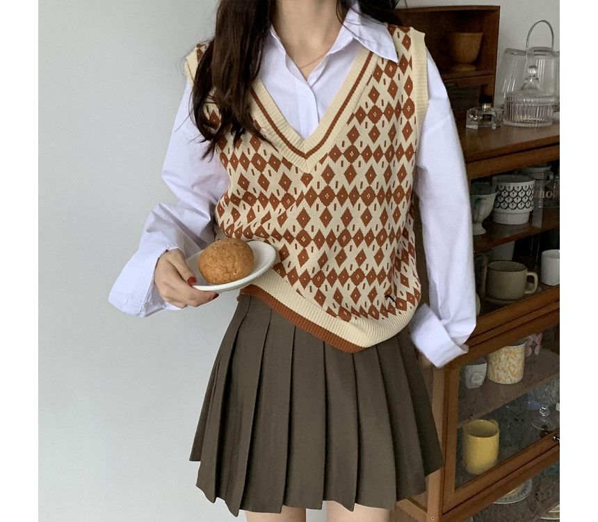 Saccharine - V-hals patroon trui vest
