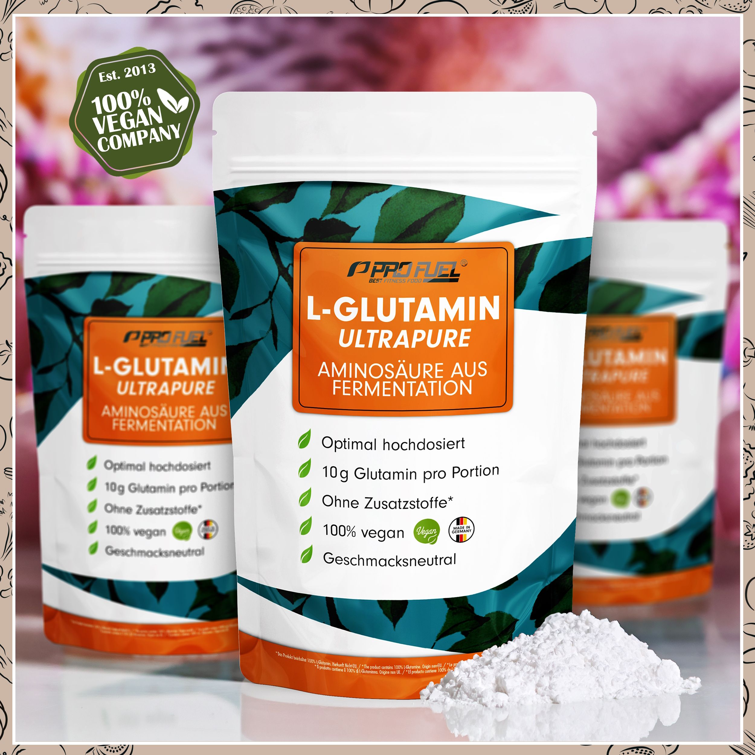 ProFuel - L-Glutamin Ultrapure Pulver - 10g reines L-Glutamin pro Portion - Made in Germany & vegan