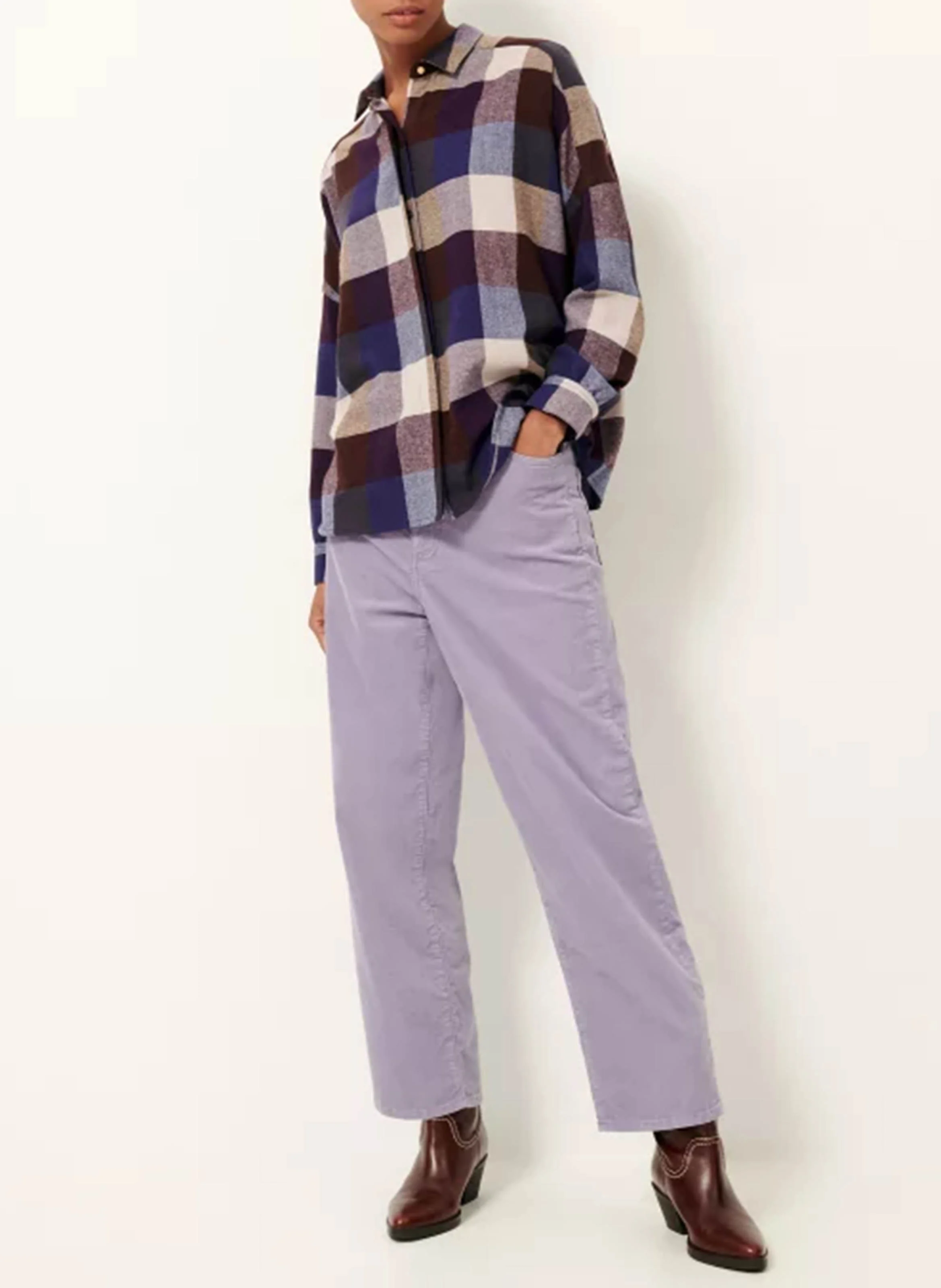 VELVET CRUISE - Pantalon droit taille haute en coton bio mélangé | Violet