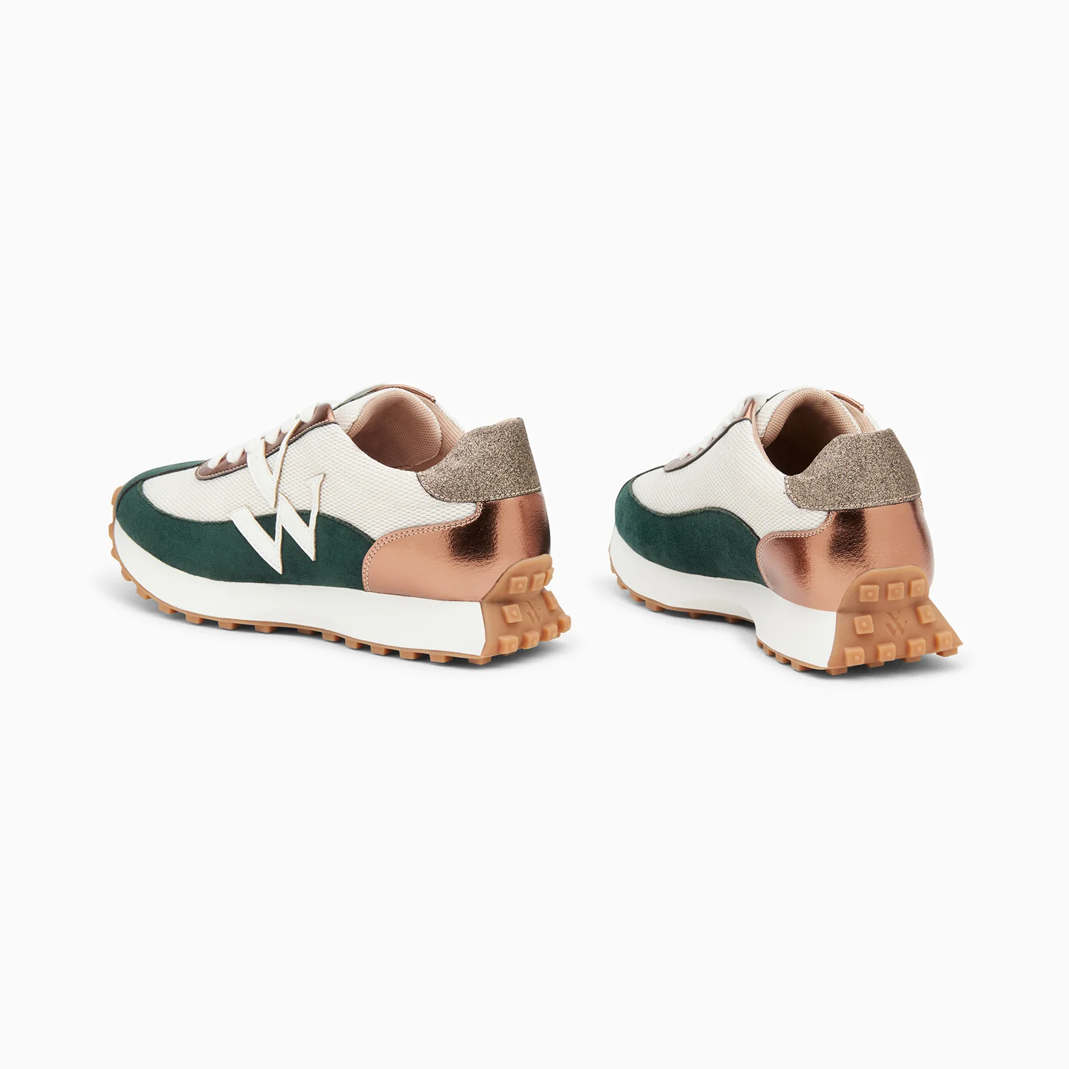 Sneakers-Baskets monogramme Pia ivoire et vert à semelle running