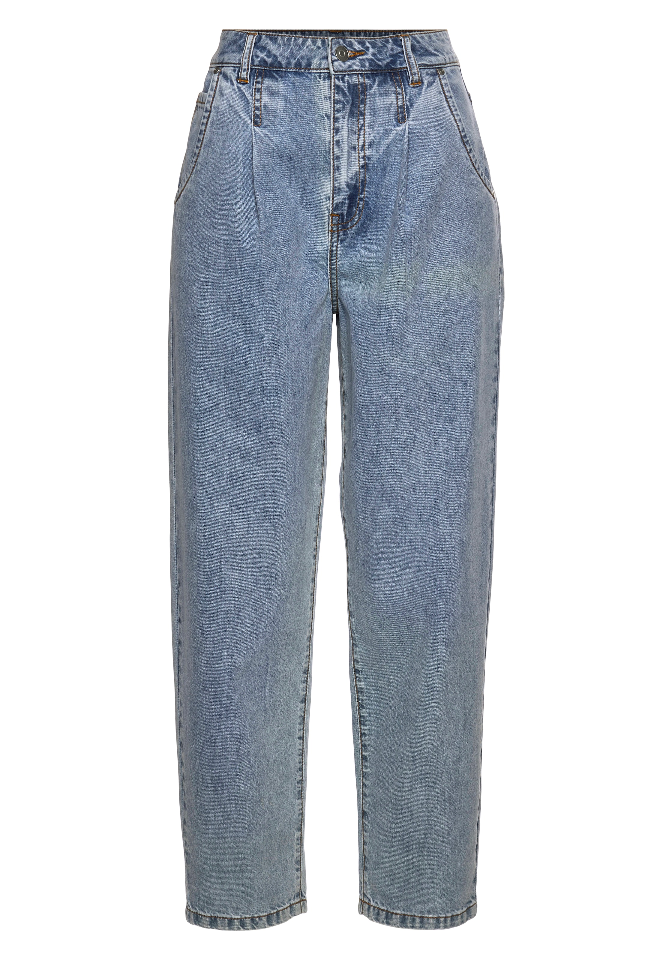 Buffalo Relax-fit-Jeans in High-Waist-Form mit Bundfalten, verkürzte Länge, modisch