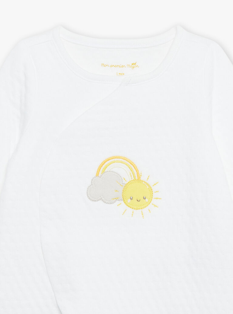Pyjama et bonnet de naissance blancs à motif nuage et soleil