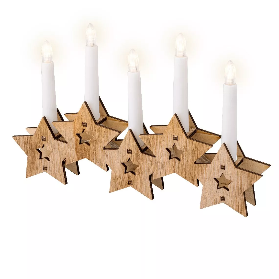 Décor lumineux à piles 5 LED (H21 cm) Etoiles bougies Blanc chaud