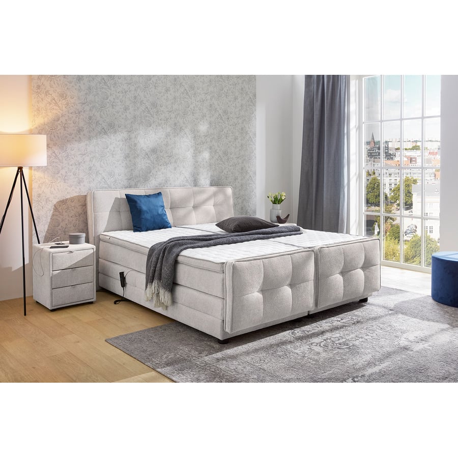 Boxspringbett Paloma Stoff 120 x 200 cm, mit verstellbarer Liegeposition per Fernbedienung