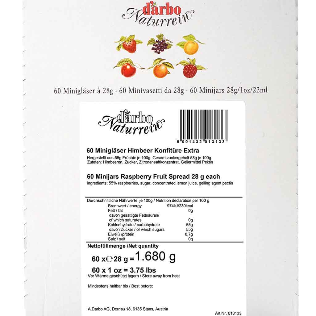 Darbo Naturrein Konfitüre extra Himbeere Minigläser 60x28g=1680g MHD:1.10.26