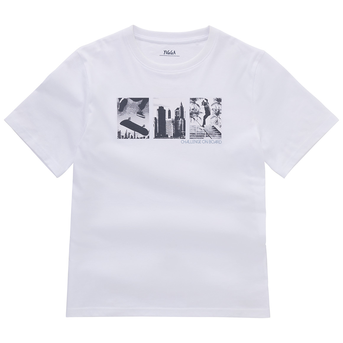 Yigga Jungen T-Shirt mit Skateboard-Print weiss