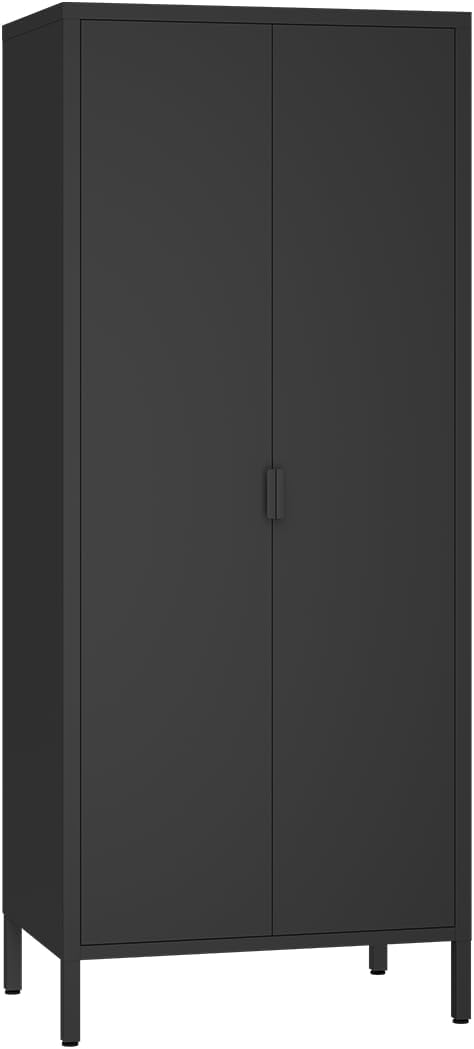 skølm Ituri Metallschrank Schwarz – Kleiderschrank mit 6 Fächern & 2 Kleiderstangen – Garderobenschrank Flur 80 cm breit – Schlafzimmerschrank Industrial Style – Stahlschrank für Wohnzimmer & Büro