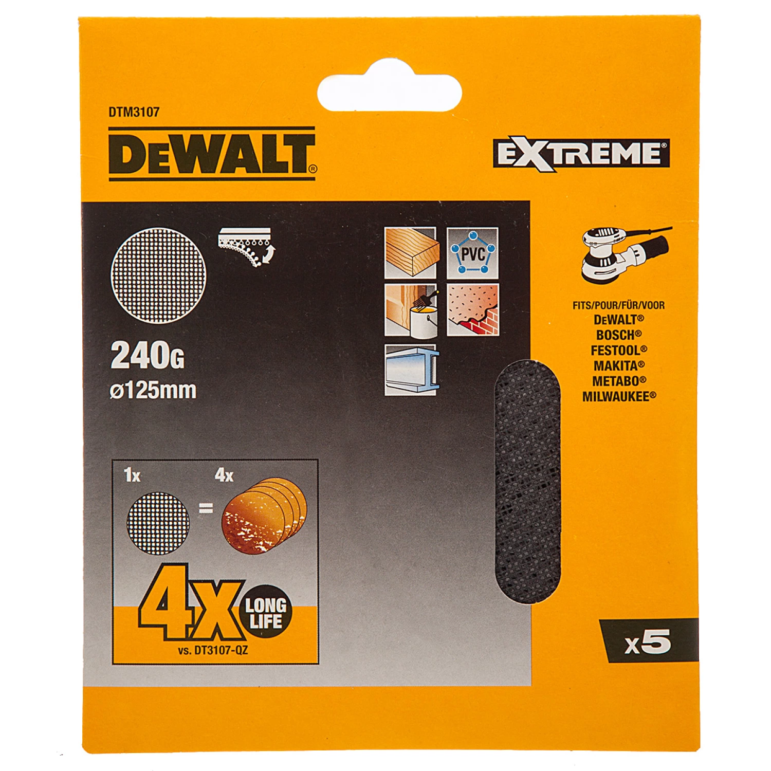 DeWALT DTM3107 Mesh schuurgaas - K240 - 125mm (5st)